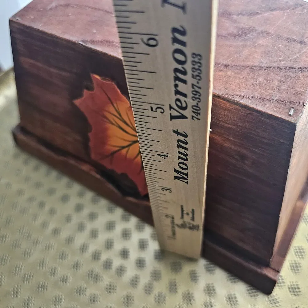 Vintage Wooden Planter or Storage Box with Painted Autumn Maple Leaf, Fall Decor